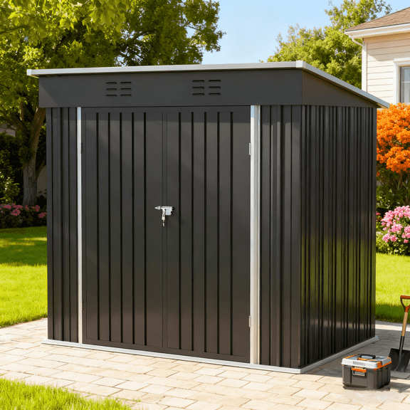 Clearance Storage Shed, Enyopro 6'x4' Outdoor Storage Sheds, Metal Storage House with Lockable Door, Storage Garden Tool shed for Lawnmower, Bike, Garage, Gray