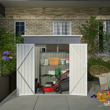 6 x 4 FT Heavy-Duty Galvanized Steel Outdoor Storage Shed with Lockable Doors & Floor Frame, Waterproof & Rust-Resistant Tool Shed for Garden & Backyard, Gray