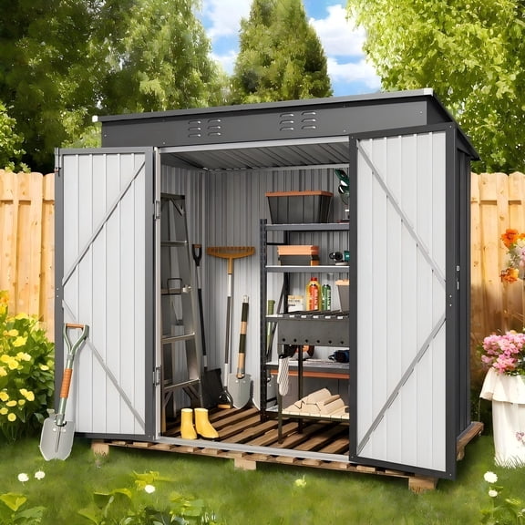 6 x 4 FT Metal Storage Shed Clearance, Galvanized Steel Garden Tool Shed with Lockable Doors for Backyard, Patio, Lawn