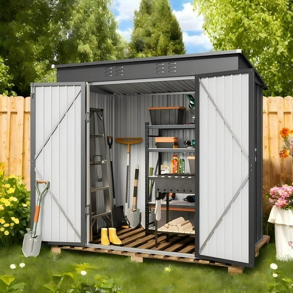 6 x 4 FT Metal Storage Shed Clearance, Galvanized Steel Garden Tool Shed with Lockable Doors for Backyard, Patio, Lawn