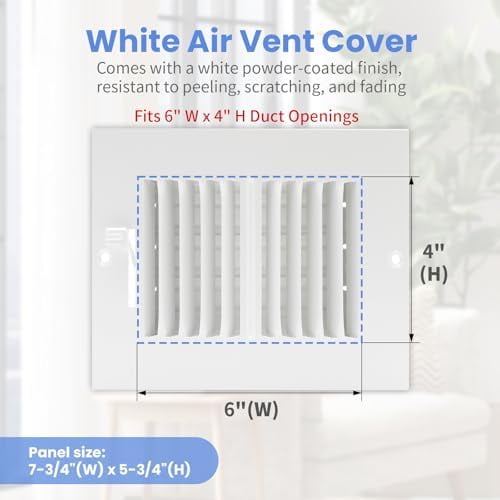 6 x 4 Inch [Duct Opening] Air Vent Covers for Wall or Ceiling - High Airflow 2 Way Steel Ventilation - Adjustable Wall/Ceiling Register, 7-3/4 Inch x 5-3/4 Inch [Overall Dimensions]