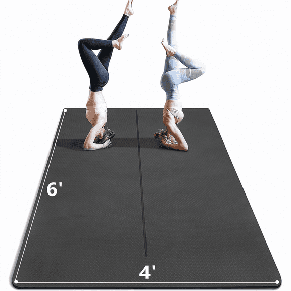 6' x 4' Large 1/3 Inch Extra Thick Double-Sided Non Slip Professional TPE Yoga Mats for Women Men, 24 Sq.Ft Exercise Mat for Yoga, Pilates and Home Workout (Black）