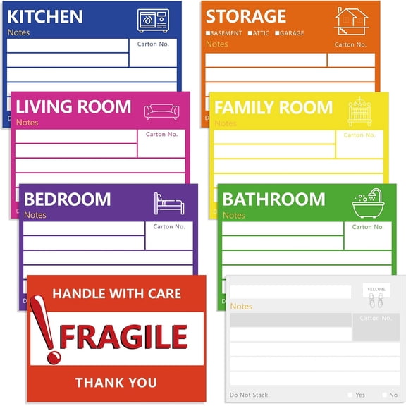 6 x 4 in Large Moving Labels for Boxes, Home Moving Packing Color Coded Stickers Supplies Labels with Writable Notes Areas, Fragile Blank Moving Boxes Stickers 160pcs