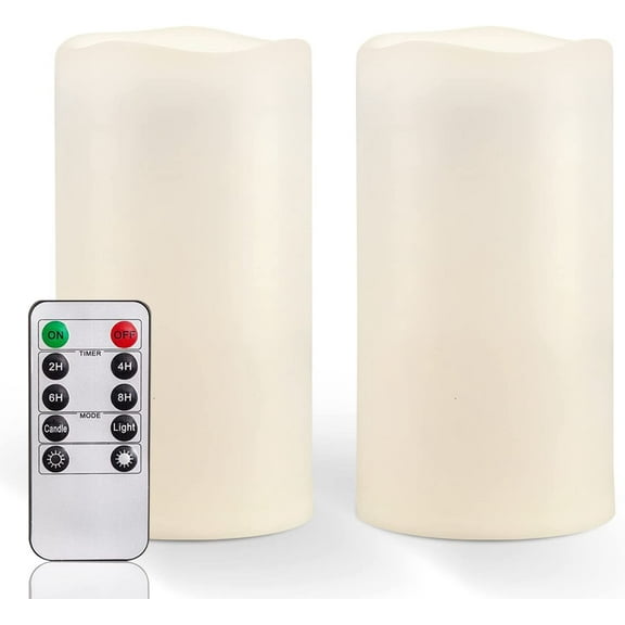 6" x 4" Large Waterproof Outdoor Flameless Candles with Remote Control and Timer, Battery Operated Flickering LED Pillar Candles for Indoor Outdoor Lanterns, Porch, Long Lasting, Set of 2