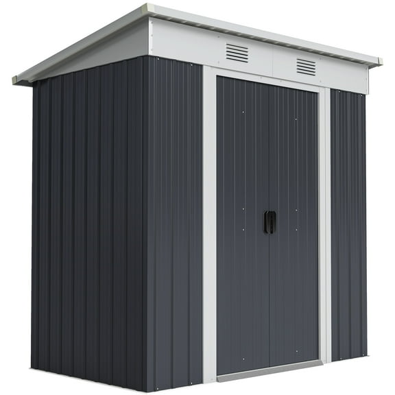 6' x 4' Metal Lean to Garden Shed, Outdoor Storage Shed, Garden Tool House with Double Sliding Doors, 2 Air Vents for Backyard, Patio, Lawn, Black