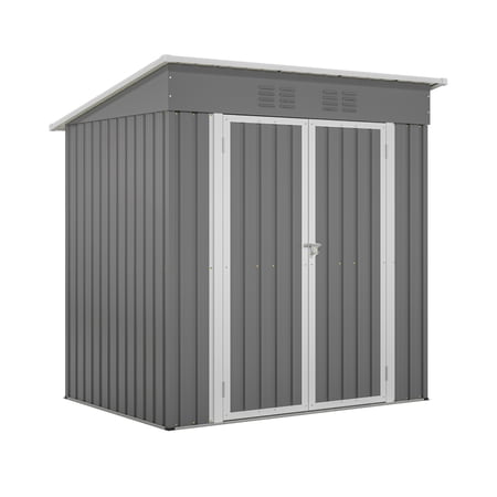 6' x 4' Metal Outdoor Storage Shed with Floor Frame & Lockable Door, Weather Resistant Galvanized Steel Tool Storage House, Tall Walk-in Design for Backyard Garden Patio Pet Storage Gray
