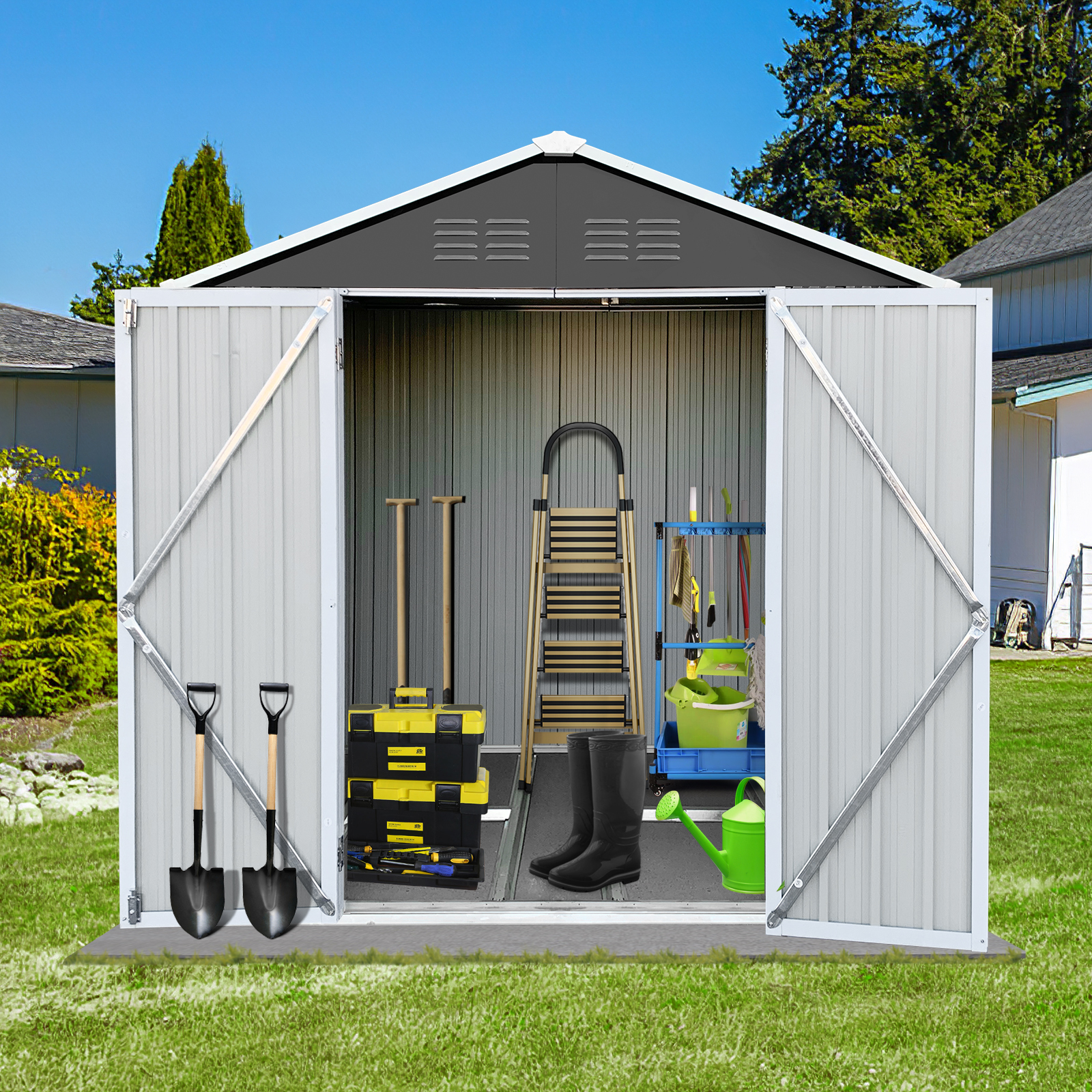 6' x 4' Outdoor Metal Storage Shed, Tools Storage Shed, Galvanized Steel Garden Shed with Lockable Doors, Outdoor Storage Shed for Backyard, Patio, Lawn, D8311 - image 1 of 9