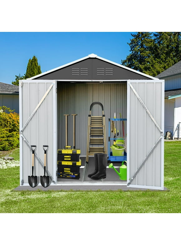 6' x 4' Outdoor Metal Storage Shed, Tools Storage Shed, Galvanized Steel Garden Shed with Lockable Doors, Outdoor Storage Shed for Backyard, Patio, Lawn, D8311