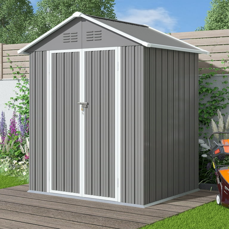 6' x 4' Galvanized Steel Shed with Lock, Outdoor Storage for