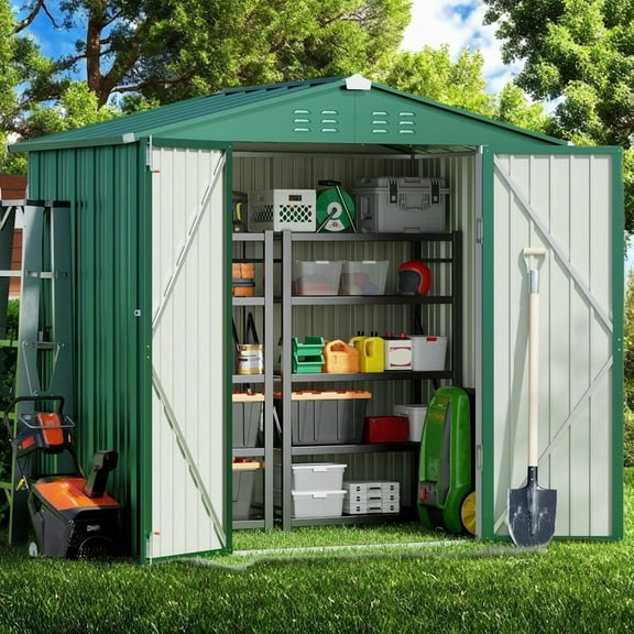 6' x 4' Outdoor Metal Storage Shed with Door and Air Vent, Galvanized Tool Shed for Storing Lawn Mower and Outdoor Furniture Items, Green
