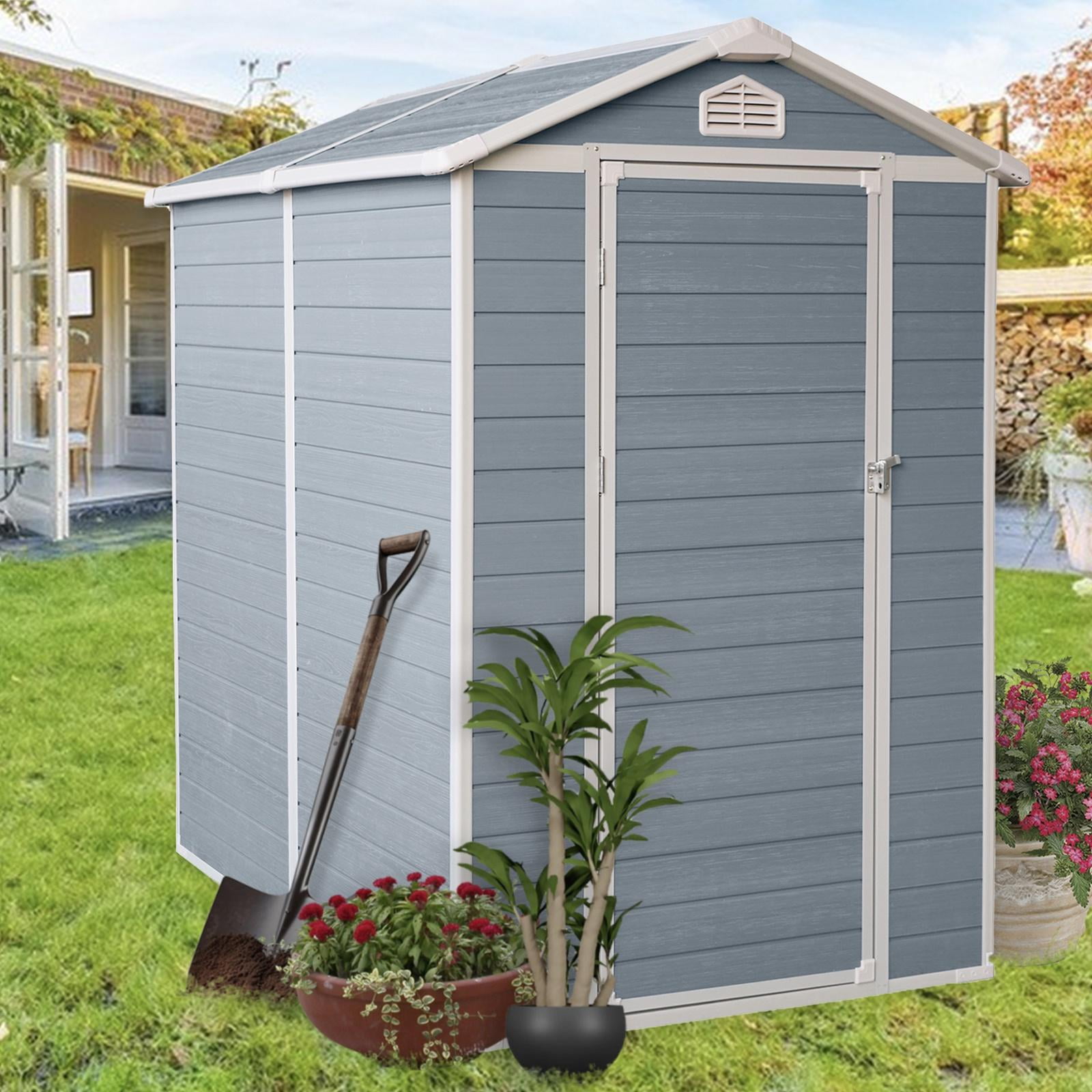 Gray Resin Outdoor Storage Shed Kit with Windows