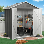 6 x 4 Outdoor Storage Shed with Base, ENYOPRO Galvanized Metal Garden Tool Shed with Lockable Double Doors, Sloped Roof & Vent for Backyard Patio Lawn, Gray