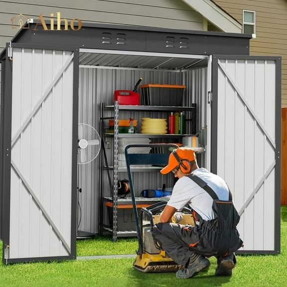 6' x 4' Outdoor Storage Shed with Lockable Doors, Aiho Metal Garden Shed, Sheds & Outdoor Storage for Backyard, Garden & Patio Organization - Dark Gray
