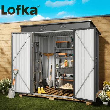 6' x 4' outdoor Storage Shed , Lofka Shed with Double Lockable Doors for Patio, Lawn, Backyard, Gray