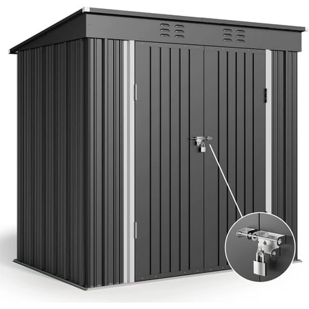 6 x 4 Outdoor Storage Shed, Lofka Metal Shed with Lockable Double Doors for Backyard Lawn, Bike Garage, Gray