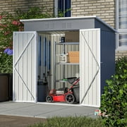 6' x 4' Outdoor Storage Shed with Metal Base, Metal Tools Storage Shed, Galvanized Steel Garden Shed with Lockable Doors for Backyard, Patio, Lawn, D9133