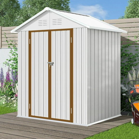 6' x 4' Outdoor Storage Shed, Metal Garden Shed with Lockable Doors, Tools Storage Shed for Backyard, Patio, White