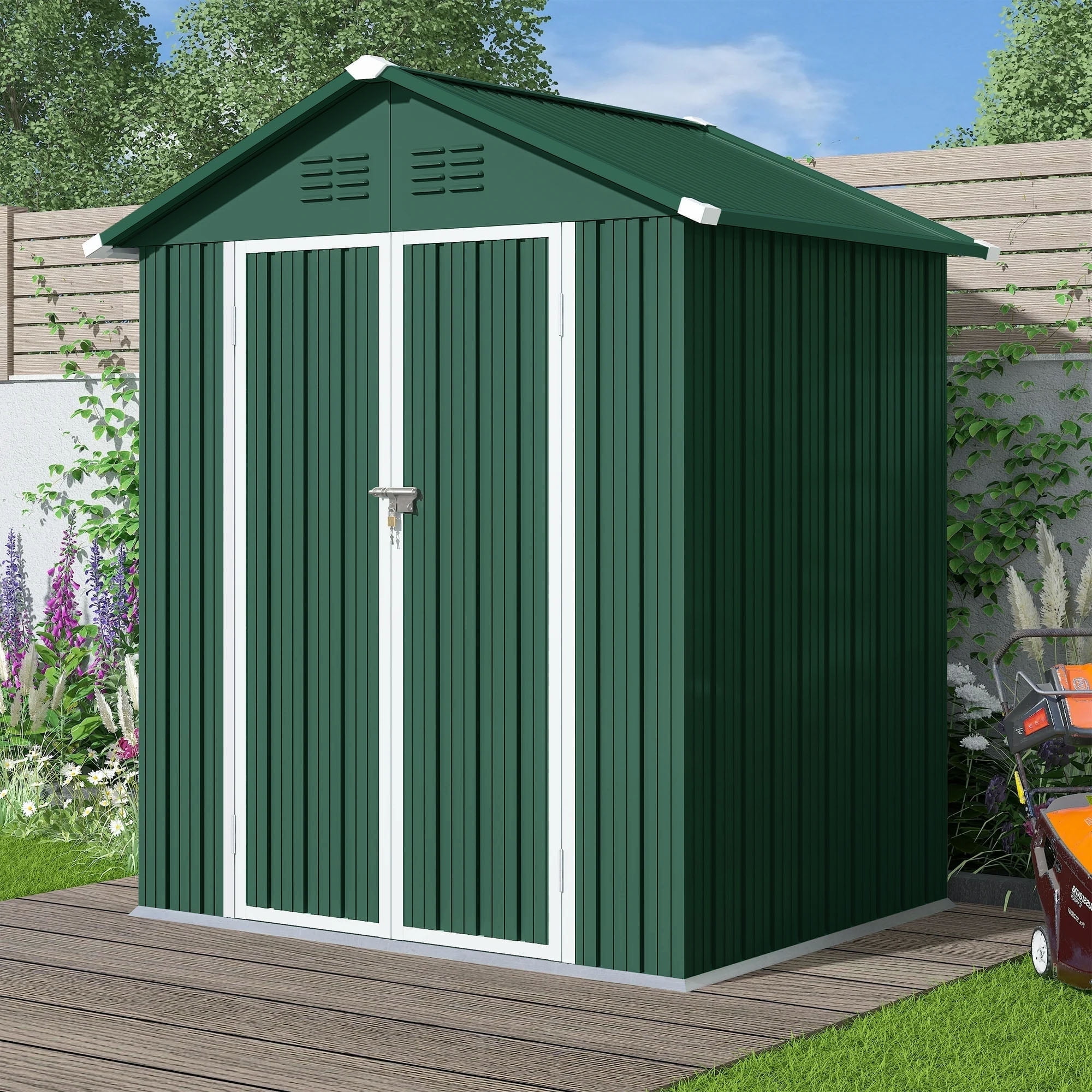 6' x 4' Outdoor Storage Shed, Metal Garden Shed with Lockable Doors, Tools Storage Shed for Backyard, Green