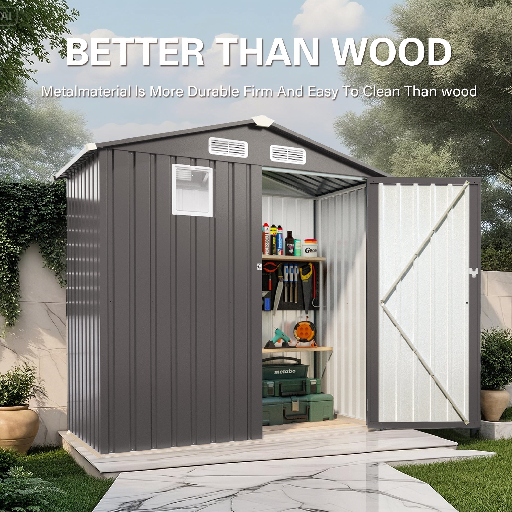 6' x 4' Outdoor Storage Shed, Metal Garden Shed with Lockable Doors and Front Window, Tools Storage Shed for Backyard, Patio, Lawn