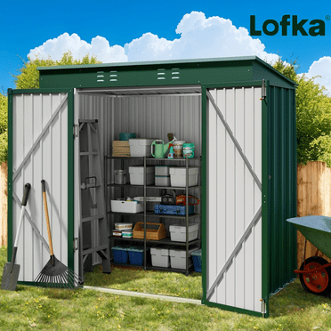 6' x 4' Outdoor Storage Shed, Metal Garden Tool Storage Shed with Double Lockable Doors, Green