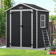 6' x 4' Outdoor Storage Shed with Reinforced Floor, Sesslife All-Weather Resin Large Backyard Storage Sheds with Lockable Door for Backyard, Lawn, Patio, Dark Gray