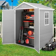 6×4.4ft Outdoor Storage Shed, Sesslife All-Weather Plastic Sheds with Reinforced Floor, Large Tool Garden Resin Shed storage with Double Lockable Door, Window for Bike Lawn Patio, Light Gray
