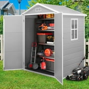 Sesslife 6×4.4ft Outdoor Storage Shed, All-Weather Plastic Sheds with Reinforced Floor, Large Tool Garden Resin Shed Storage with Double Lockable Door for Bike Lawn Patio, Light Gray