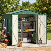 6 x 4 Outdoor Storage Shed, Weather-Resistant Iron Garden Shed with Lockable Double Doors for Backyard/Patio/Lawn, Green