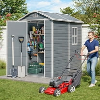 6' x 4' Outdoor Storage Shed with Floor, Asofer Resin Garden Shed, Plastic Lockable Storage Shed with Window, Grey