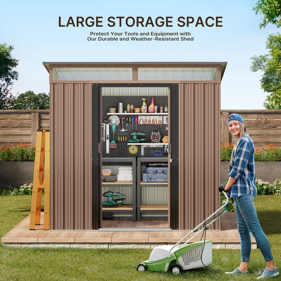 6' x 4' Storage Shed with Sliding Doors and Transparent Panel Windows - Ideal for Backyard and Garden, Grey