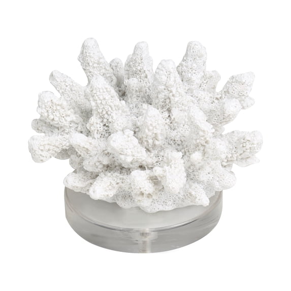 6" x 4" White Polystone Small Textured Coral Sculpture with Clear Acrylic Base, by DecMode
