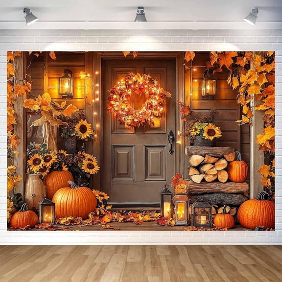 6 x 4 ft Fall Thanksgiving Backdrop Autumn Leaves Pumpkin Photography Backdrop, Autumn Pumpkin Harvest Background Thanksgiving Party Photo Background Maple Leaves Wooden Wall Banner Decor