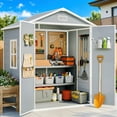 thumbnail image 1 of 6x4 FT Resin Storage Shed, Lofka Plastic Outdoor Shed  with Heavy Duty Floors, 135.6 cu ft, Colorfast, Side Window, Double Lockable Doors for Garden Backyard, 1 of 11
