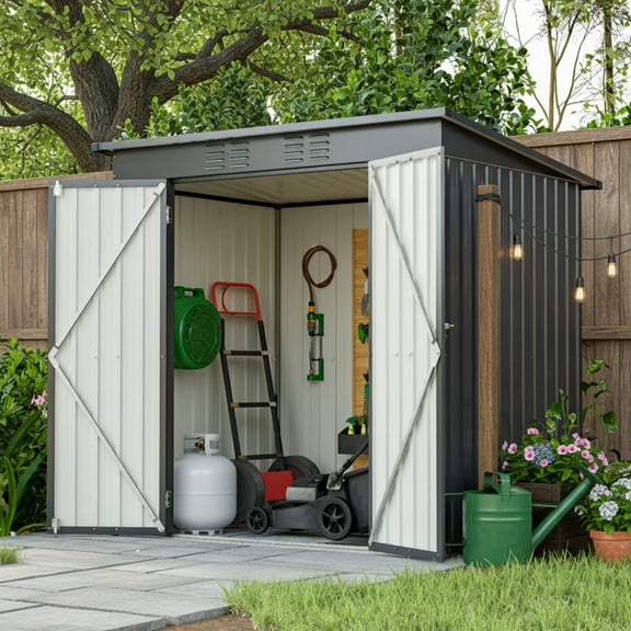 6 x 4 ft Outdoor Storage Shed with Floor Frame, Storage Sheds for Outside with Lockable Door, All Weather Garden Tool Shed with Air Vent for House Backyard Patio Lawn, Black