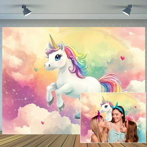 6 x 4 ft Unicorn Birthday Photography Backdrop Princess Pastel Rainbow Cloud Photo Background Unicorn Cute Party Decorations for Fairy Tale Girls Unicorn Cake Table Banner Supplies Studio Props