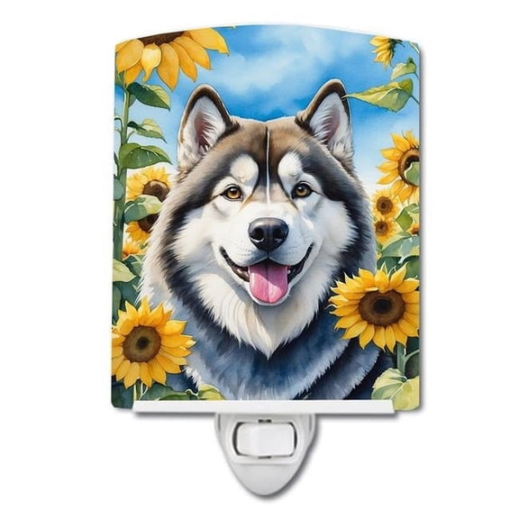6 x 4 in. Alaskan Malamute in Sunflowers Ceramic Night Light