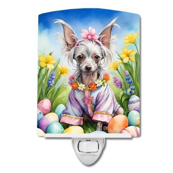 6 x 4 in. Chinese Crested Easter Egg Hunt Ceramic Night Light
