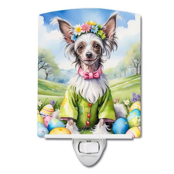 6 x 4 in. Chinese Crested Easter Egg Hunt Ceramic Night Light
