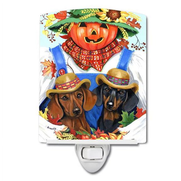 6 x 4 in. Dachshund Fall Scarecrow Ceramic Night Light