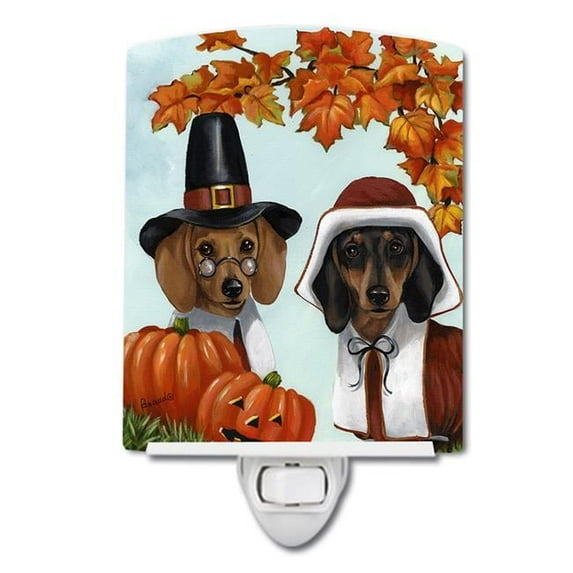 6 x 4 in. Dachshund Thanksgiving Pilgrims Ceramic Night Light