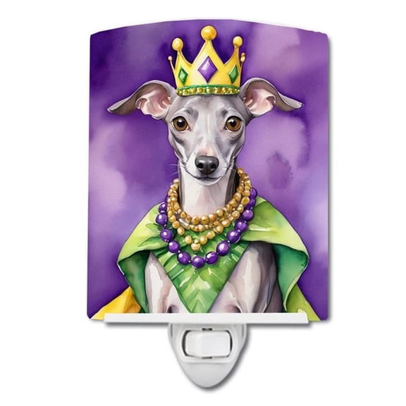 6 x 4 in. Italian Greyhound King of Mardi Gras Ceramic Night Light