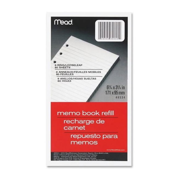 6 x 4 in. Memo Book Refill Pages - White - 80 Count & 6 hole