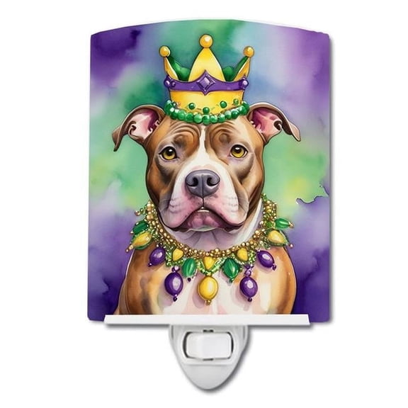 6 x 4 in. Pit Bull Terrier King of Mardi Gras Ceramic Night Light