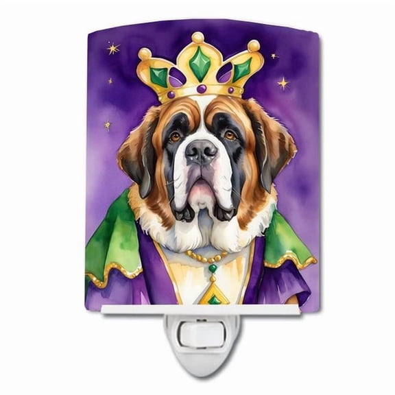 6 x 4 in. Saint Bernard King of Mardi Gras Ceramic Night Light