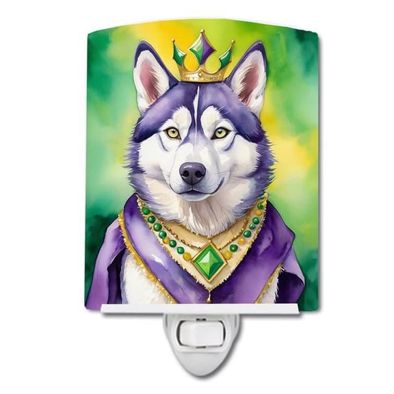 6 x 4 in. Siberian Husky King of Mardi Gras Ceramic Night Light