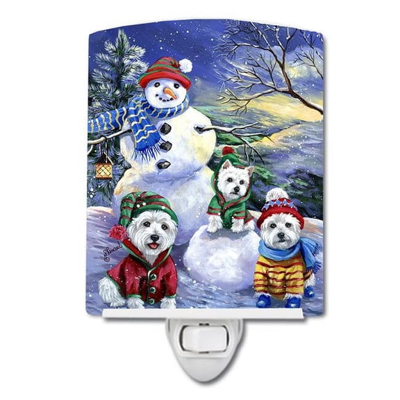 6 x 4 in. Westie Holiay Snowballs Ceramic Night Light
