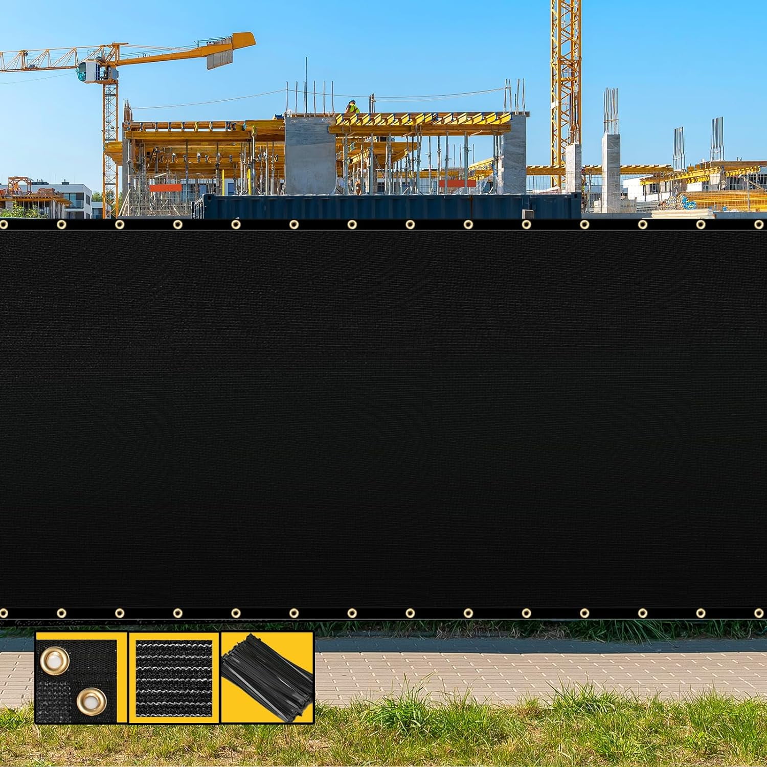 6' x 48' Black Fence Privacy Screen,with Bindings & Grommets,Heavy Duty ...
