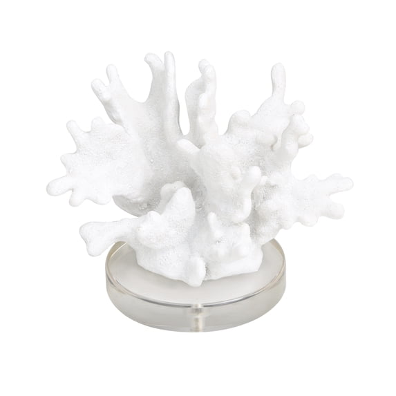 6" x 5" White Polystone Small Textured Coral Sculpture with Clear Acrylic Base, by DecMode