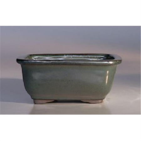6 x 5 x 3 in. Ceramic Bonsai Pot, Green - Rectangle