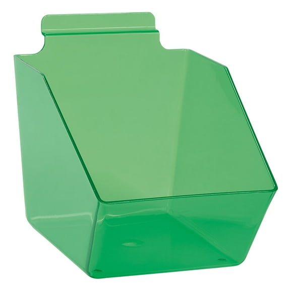 6 x 5 ½ x 7 ½ inch Clear Green Plastic Dump Bin - For Slatwall - Set of 2